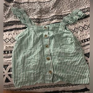 LARGE green and white striped shirt